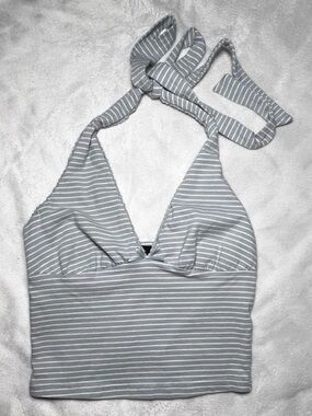 Pacsun Striped Light Blue and White Halter Top